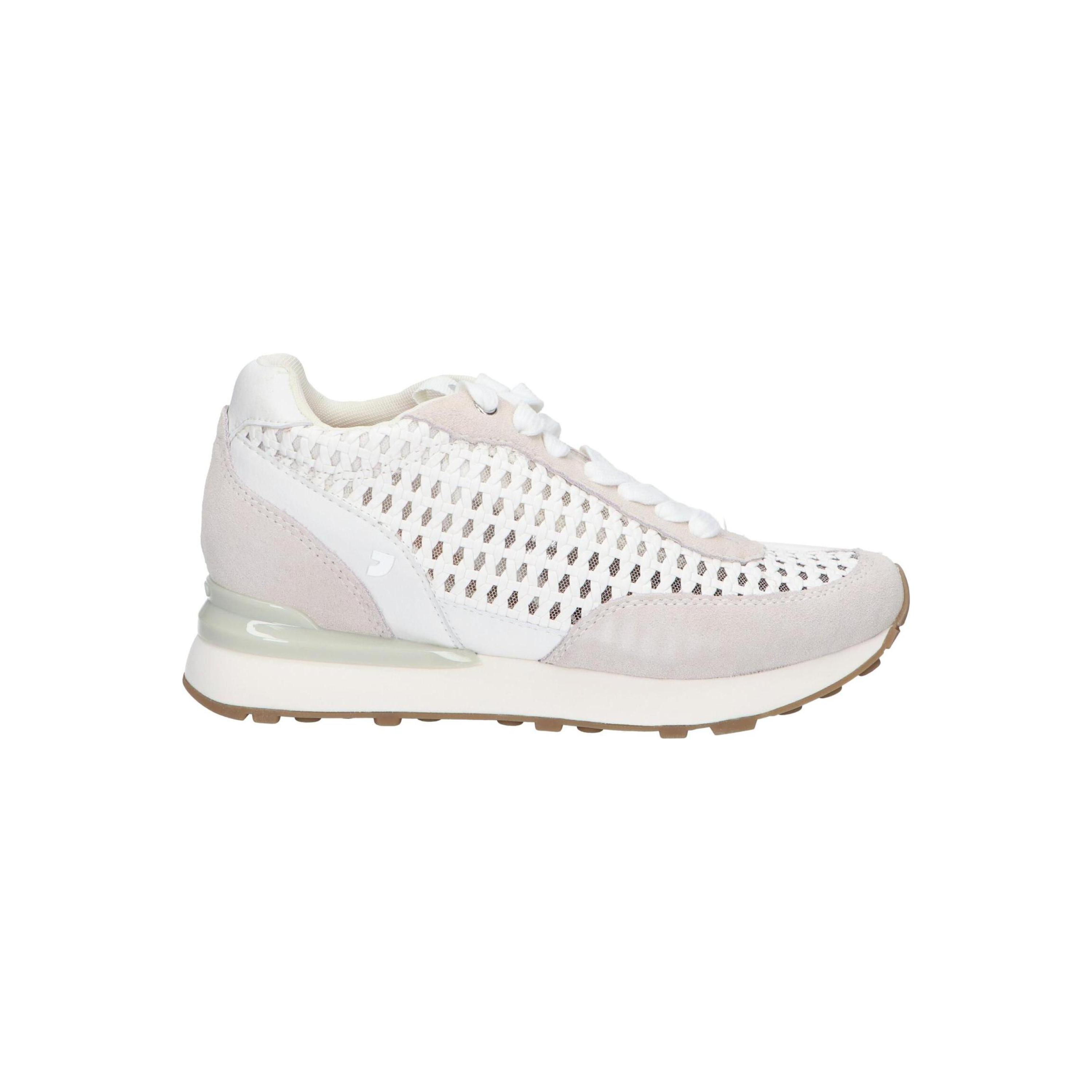 Gioseppo Women's Casual Sneakers in White - Comfortable lace-up shoes made of canvas and leatherette with textile lining and rubber sole, perfect for outdoor activities and all seasons, ideal women's footwear for any occasion.