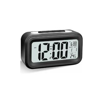 CA Reloj despertador digital con luz LED, silencioso, de viaje, a pilas, con números grandes, para niños, niñas, niños, adolescentes y adultos. Despertador con función de repetición de fecha, color negro.