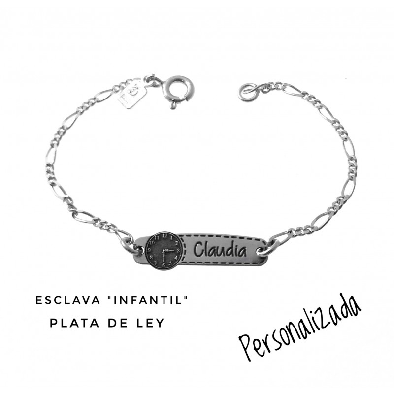 MINOPLATA Pulsera Esclava Infantil Plata Ley 925 Grabado Personalizado
