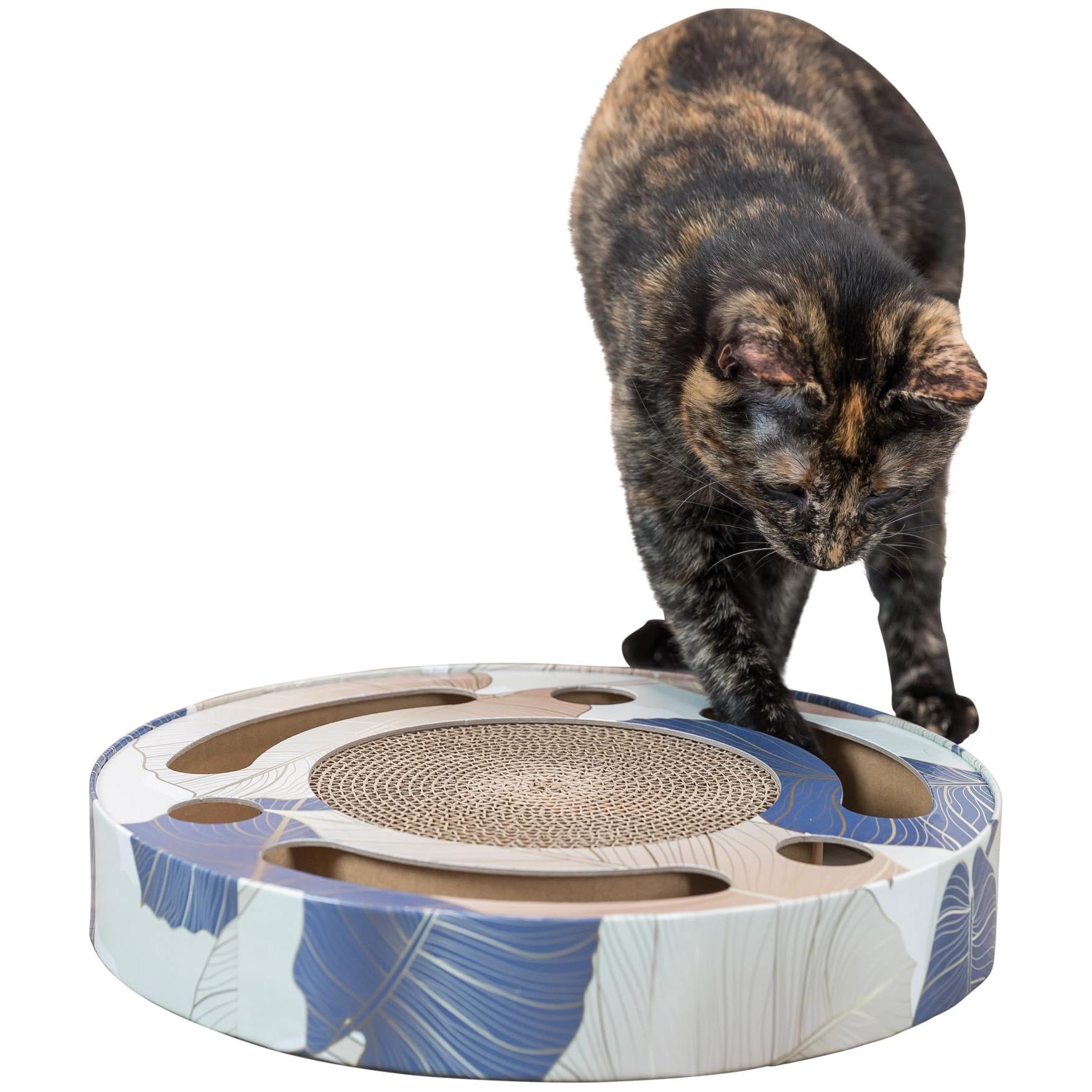 TRIXIE Scratching drum with balls, cardboard, catnip, ø 33 × 5.5 cm, blue