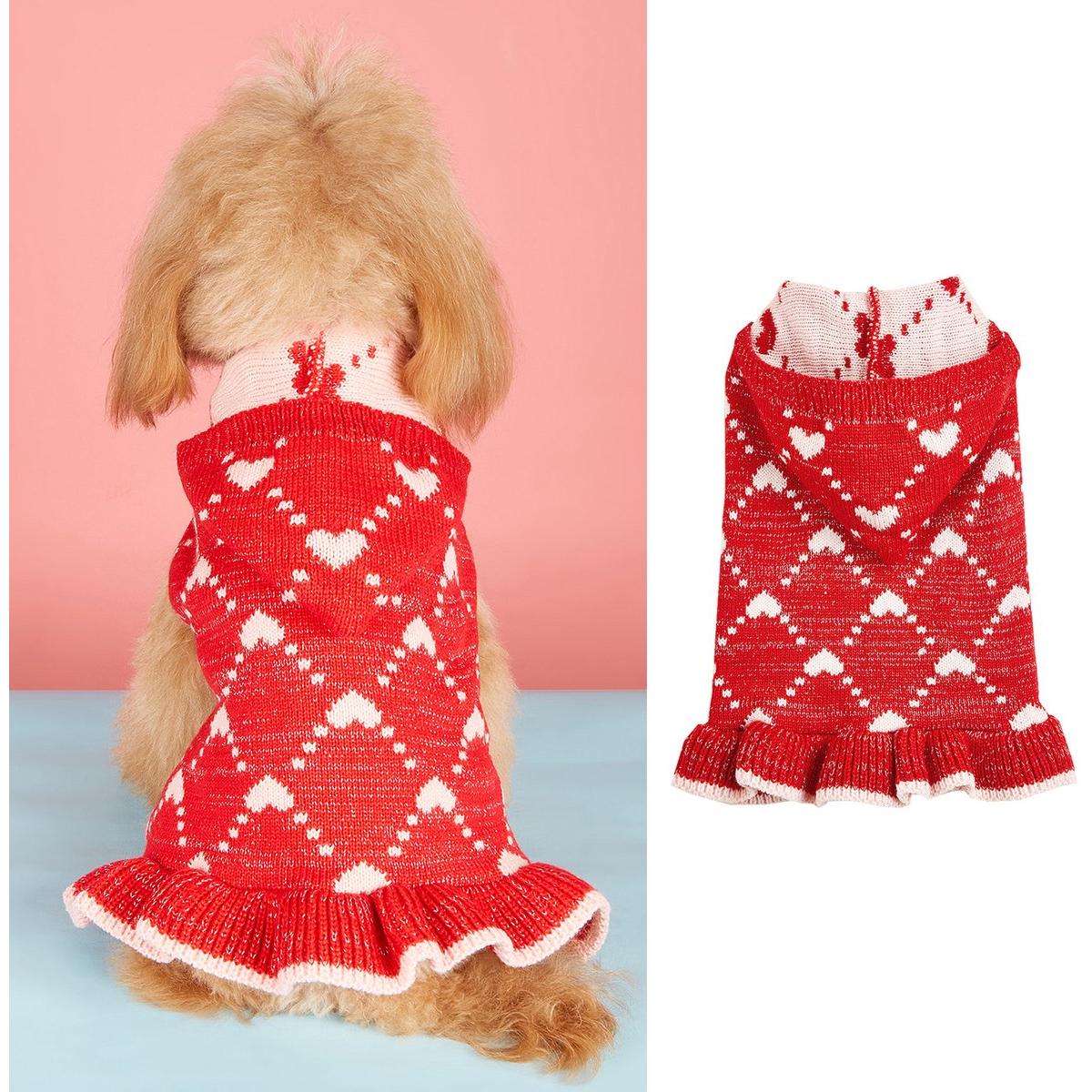 Hond Hart Trui voor kleine honden Valentijnsdag Gebreide hondenjurk Truien Rood Huisdierenkleding Warme kleding voor kleine en middelgrote honden Maat M,rood