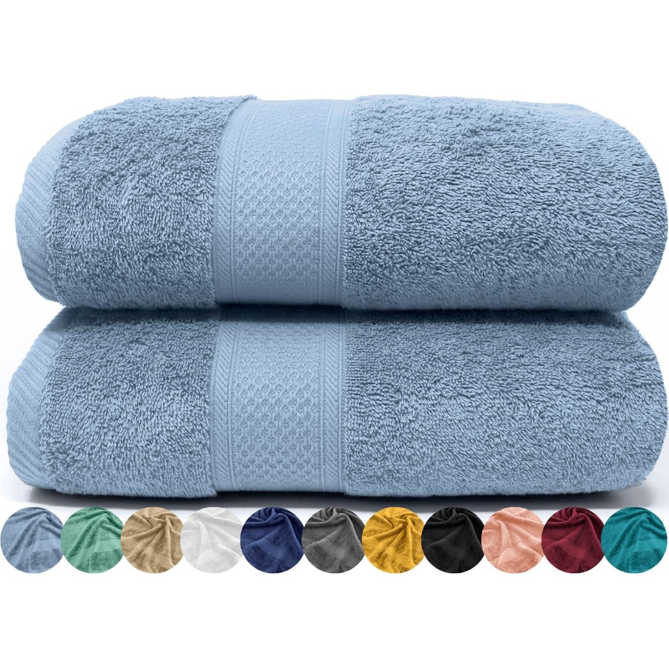 Juego de Toallas Baño Grandes, Ducha Algodón Premium, 550gsm, 2 Piezas (70x130), Extra Suaves, y Resistentes (2 70x130 Cielo)