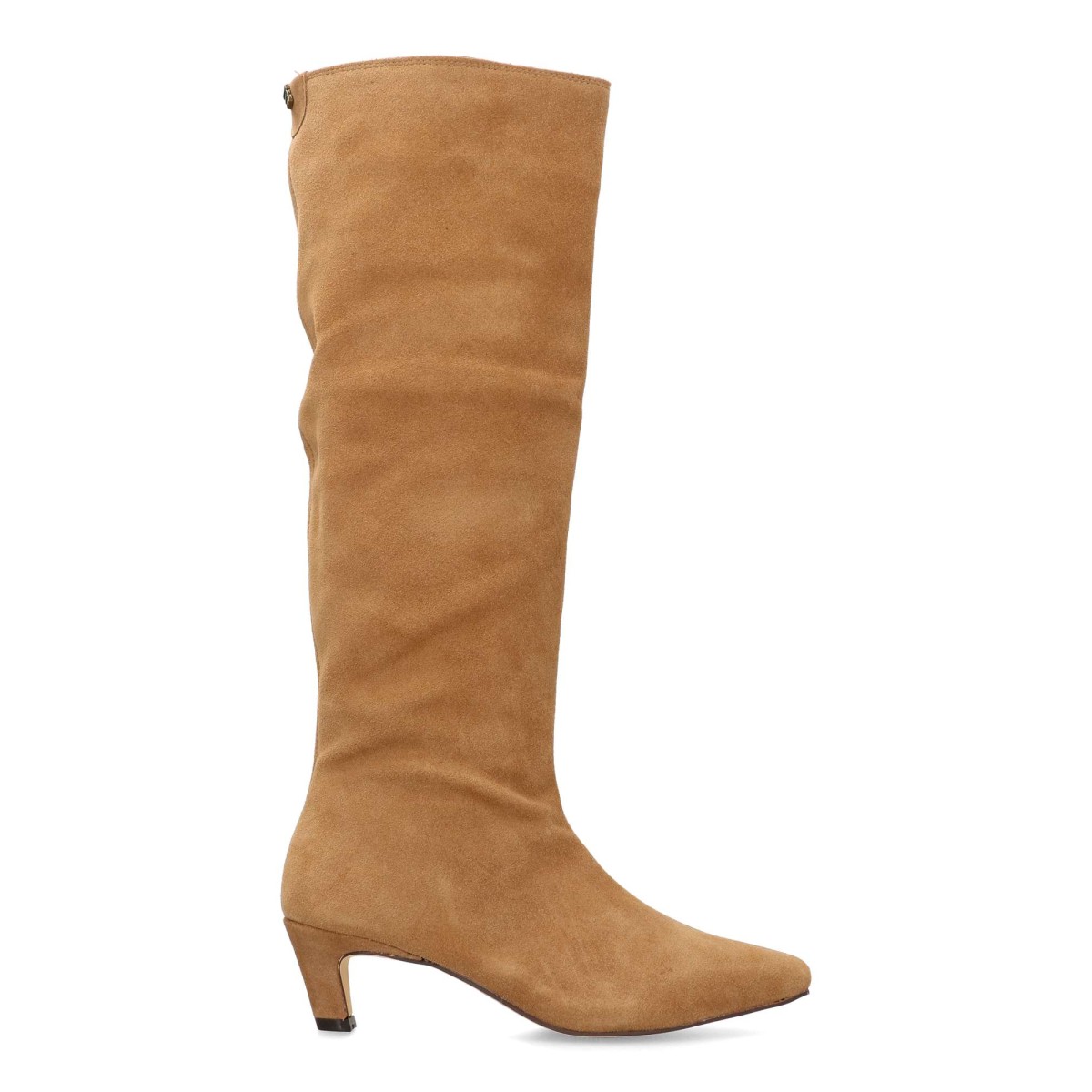 MTNG - Botas altas de piel para mujer color visón con tacón y punta fina, caña recta y plantilla Comfort fabricadas en España