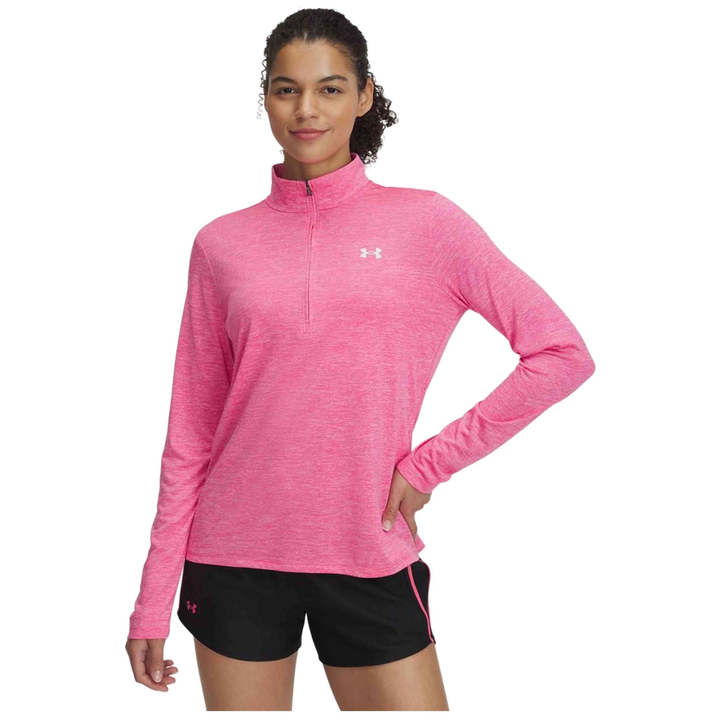 Camiseta De Manga Larga Under Armour modelo Tech Twist 1/2 Zip para Mujer en color Rosa