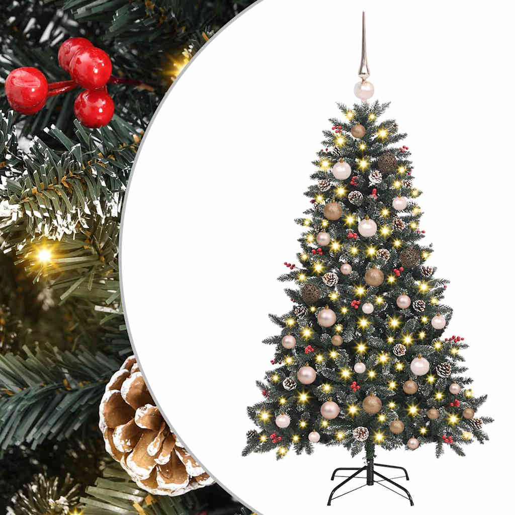 vidaXL Árbol de Navidad artificial Verde 150 cm PVC, Plástico y Acero con LED y bolas