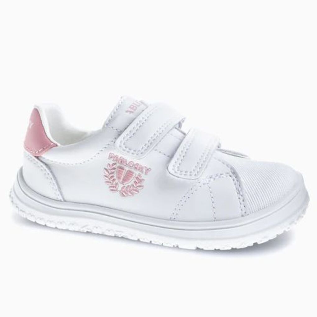 Pablosky Deportiva Barefoot Niña Blanco/Rosa, Horma Ancha Fisiológica, Suela Flexible y Resistente, Cierre Velcro - Modelo 220007
