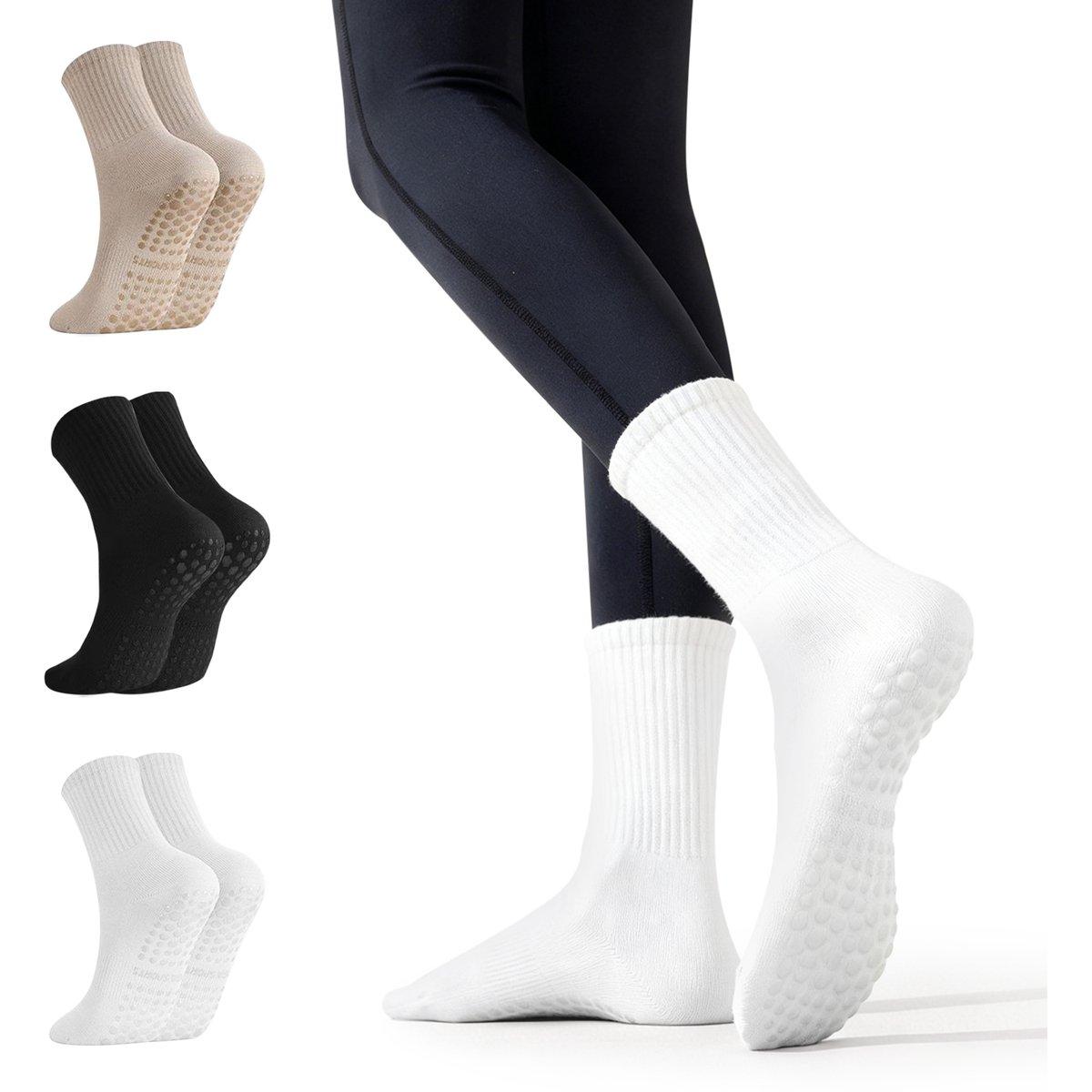 Om Home 3 pares de calcetines antideslizantes para yoga y pilates para mujer - calcetines largos antideslizantes para pilates - calcetines de primavera y verano con tubo central - adecuados para yoga, ballet, danza y fitness - tallas 35-41