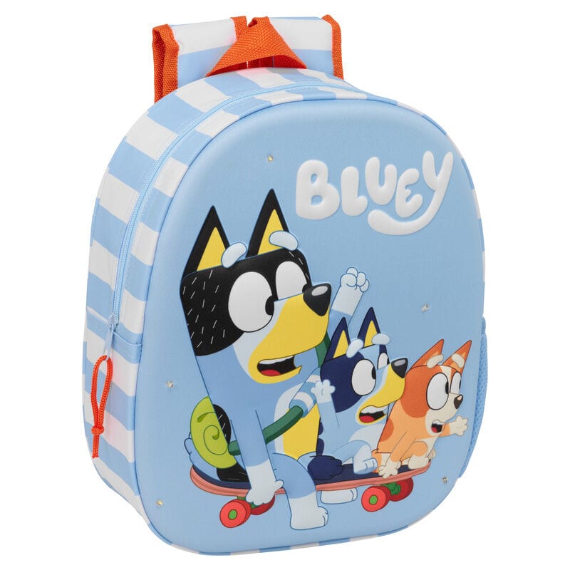 SAFTA | Mochila Escolar Bluey 3D con Leds Frontal Termoconformado, Hombreras Acolchadas y Ergonómicas, Bolsillo Lateral Portabotellas, Asa Superior, Vuelta al Cole Infantil, Talla Única