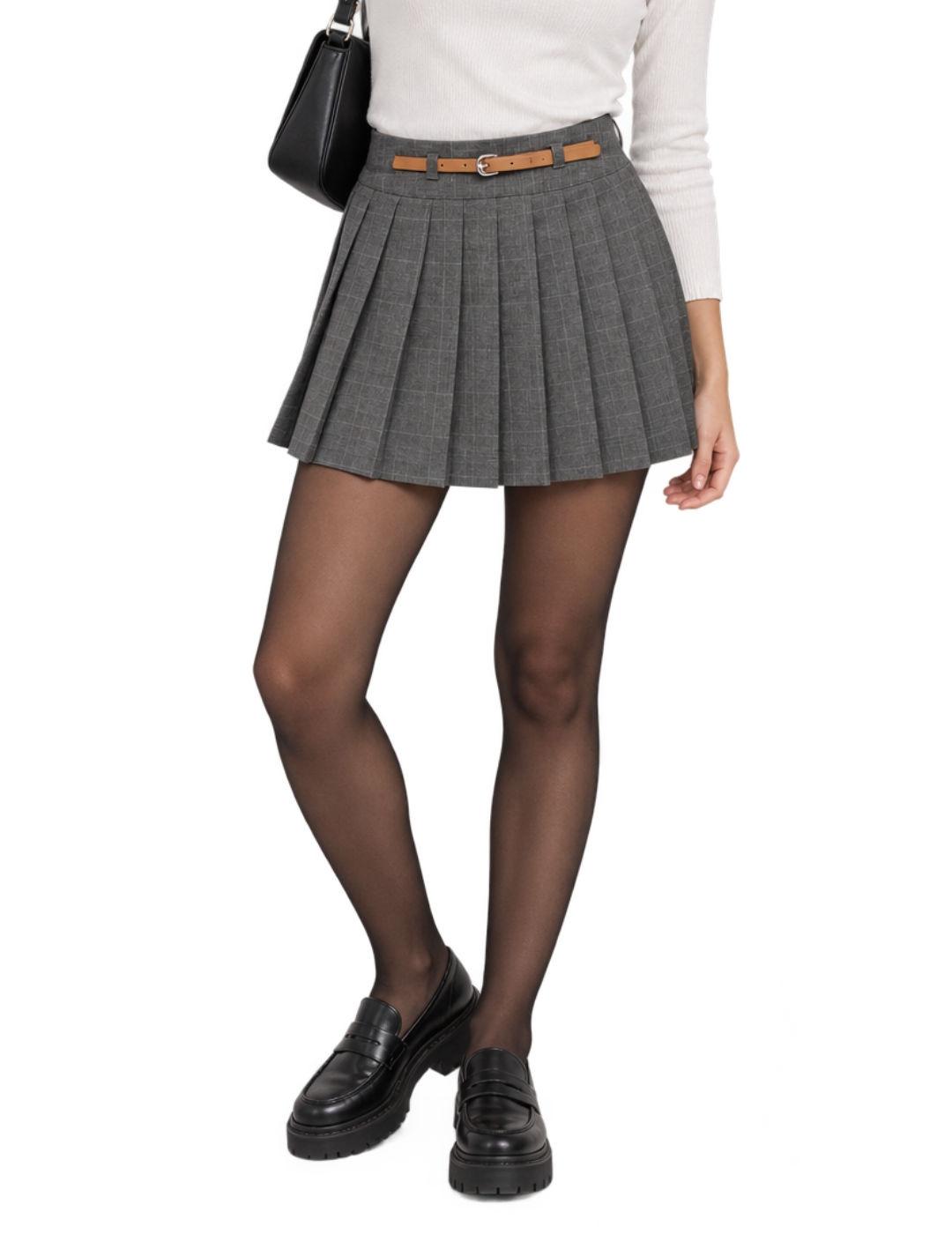 Falda corta Only Lenia gris cuadros de tablas para mujer