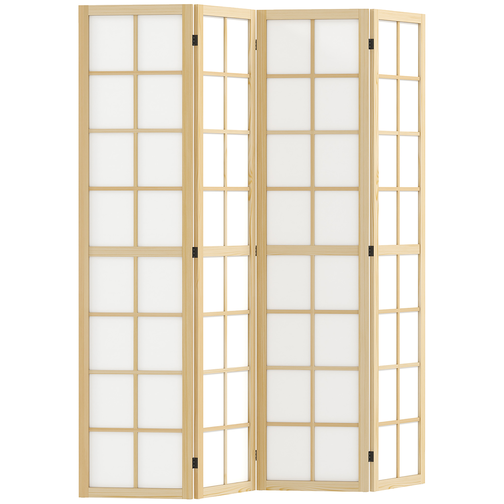 HOMCOM Biombo de 4 Paneles Plegable, Separador de Ambientes con Marco de Madera, 160x170 cm, Pantalla de Privacidad para Dormitorio, Oficina, Salón, Natural