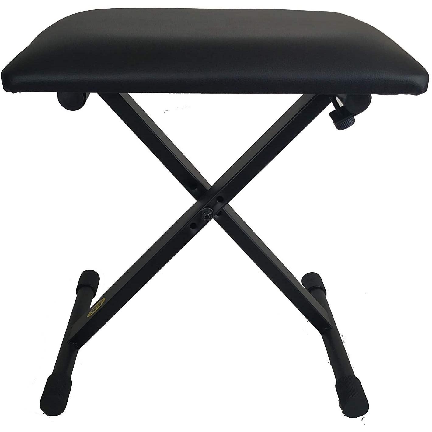 Banqueta para teclado de aluminio negro con asiento skay acolchado mod. KT-01 CM, plegable con altura regulable en 3 niveles
