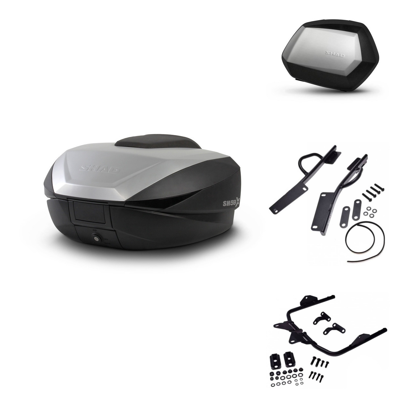 Tudetic Sh35 Premium Motorcycle Trunk with 3P Mounting Hardware and KIT-573109, compatible with Honda VFR 800 2005-2013 and VFR 800 VTEC 2002-2004, lockable case made of ABS plastic for secure helmet storage.