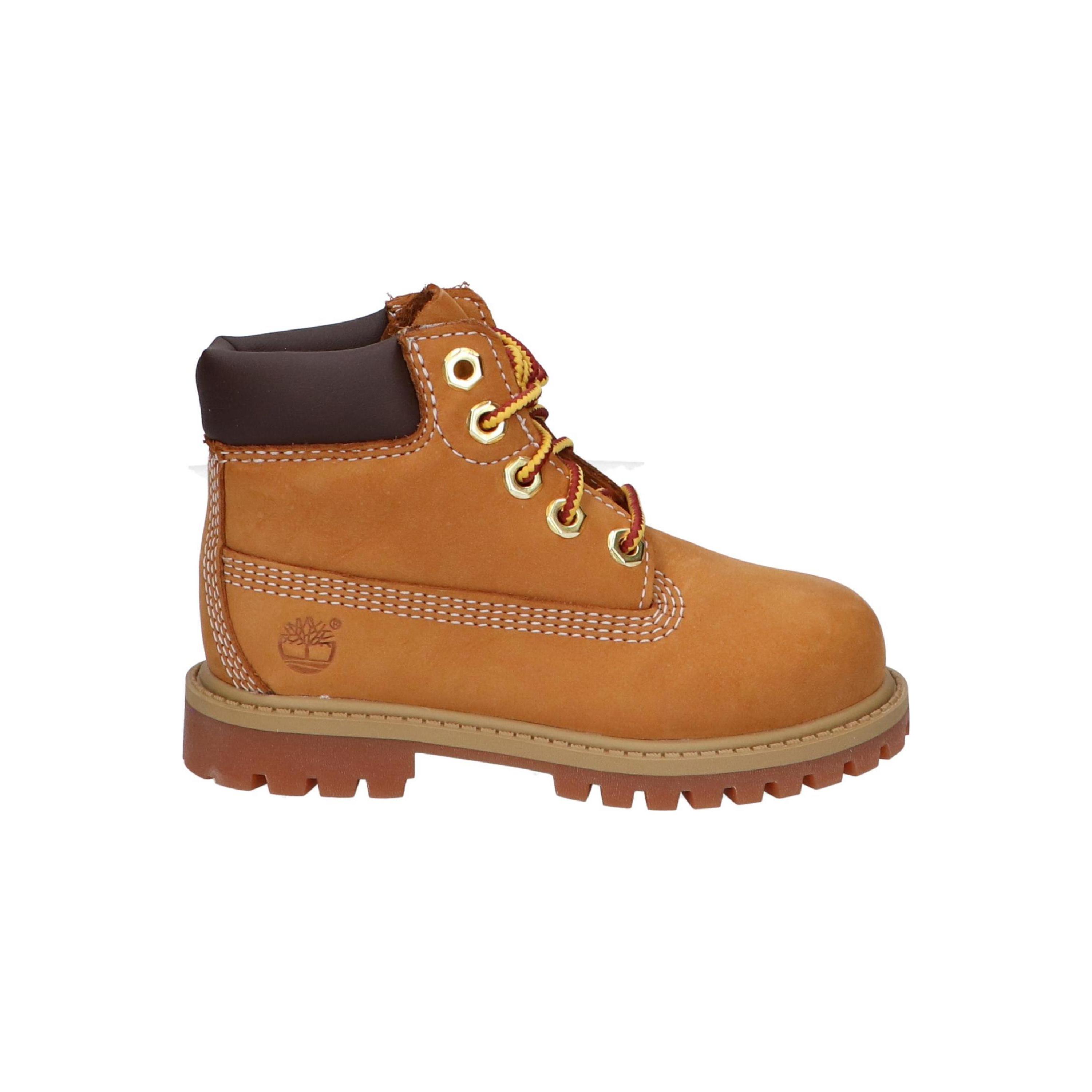 Timberland Yellow Girl Boots, made of leather with textile lining and rubber sole, closed toe, lace-up closure, ideal girl's winter boots for style and comfort, perfect for autumn-winter.