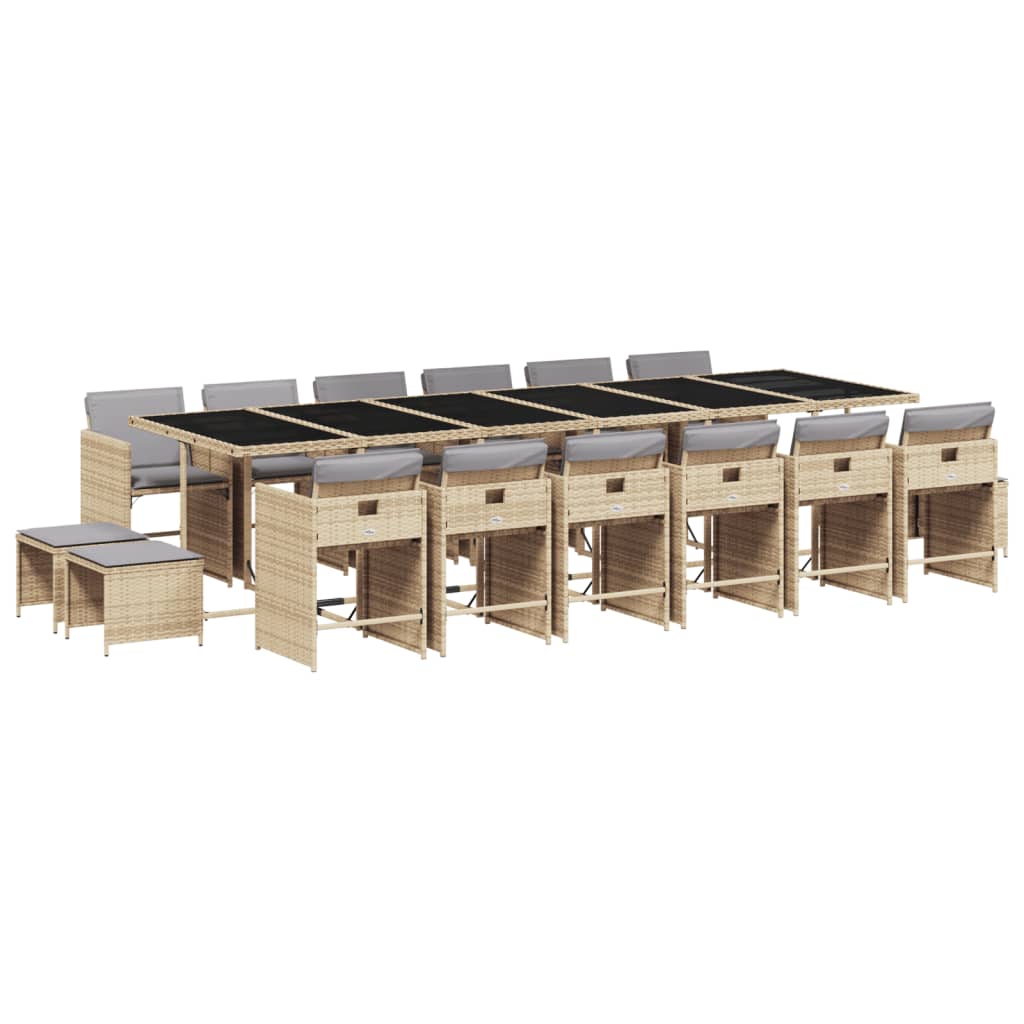 vidaXL Set comedor de jardín 17 pzas con cojines ratán sintético beige