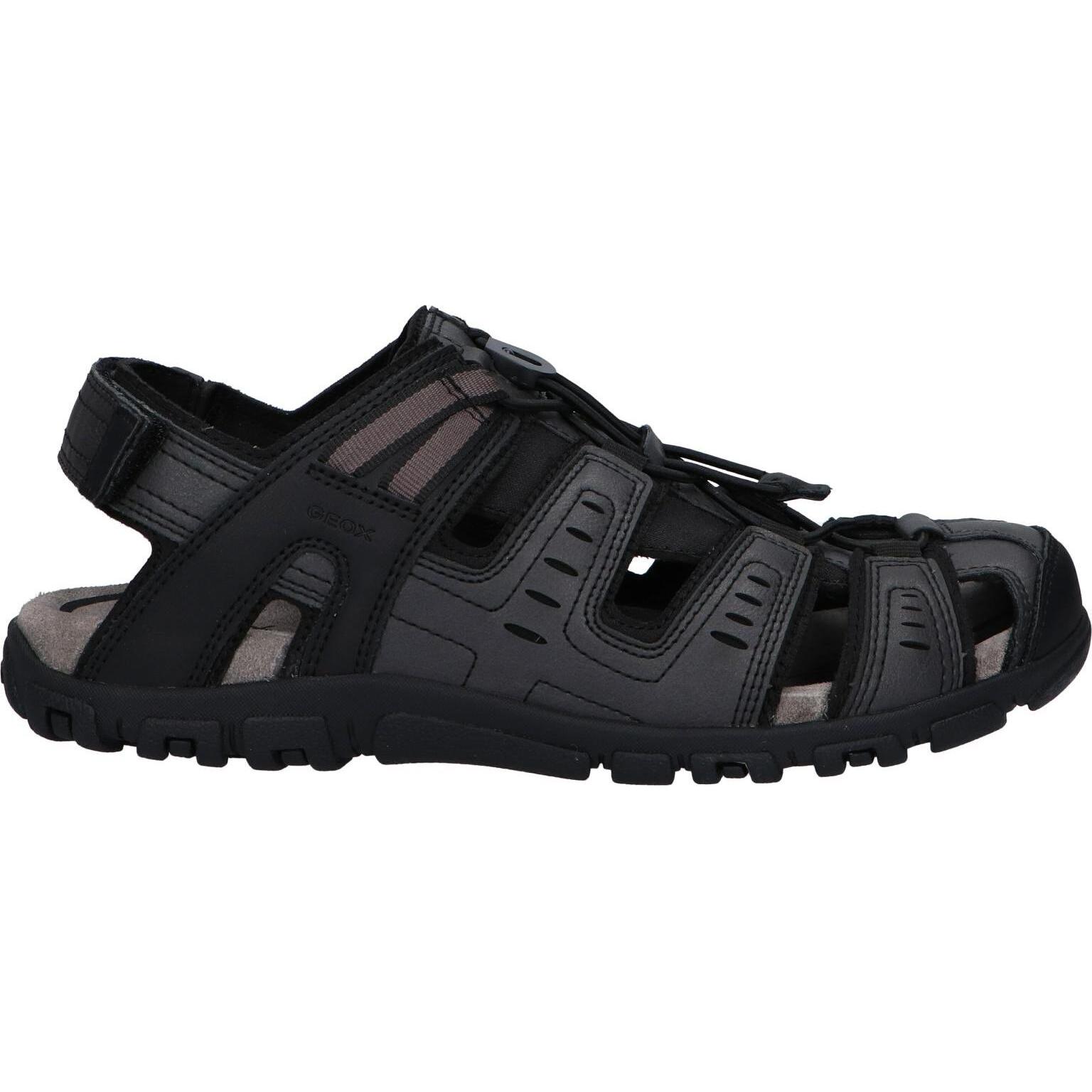 Geox U4524C 000ME U S STRADA C9999 BLACK Men's Sandals with padded insole, imitation leather, and flexible anti-slip sole for everyday comfort, ideal men's sandals for all seasons.