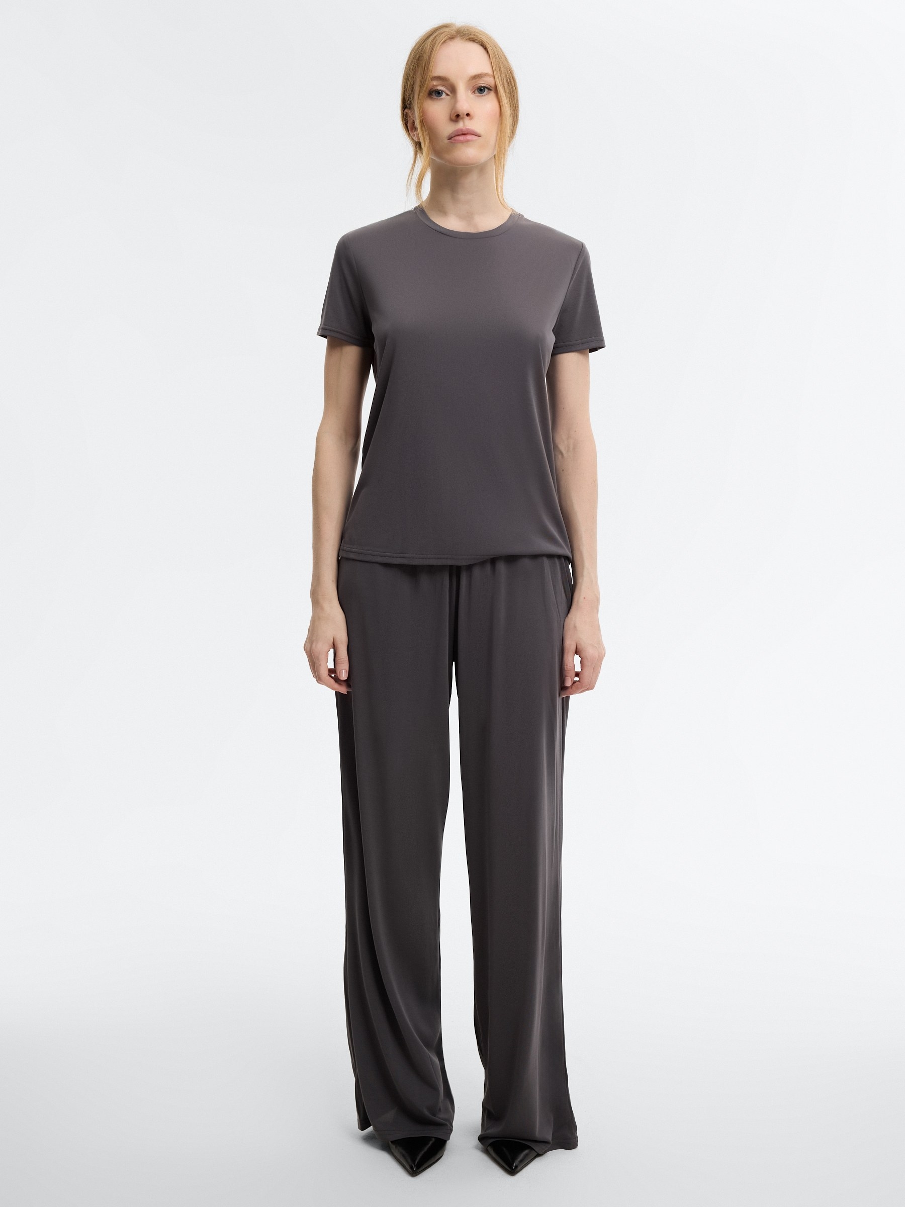 Pantalón de chándal de felpa con efecto lavado, tiro medio, cintura elástica y corte wide leg INSIDE
