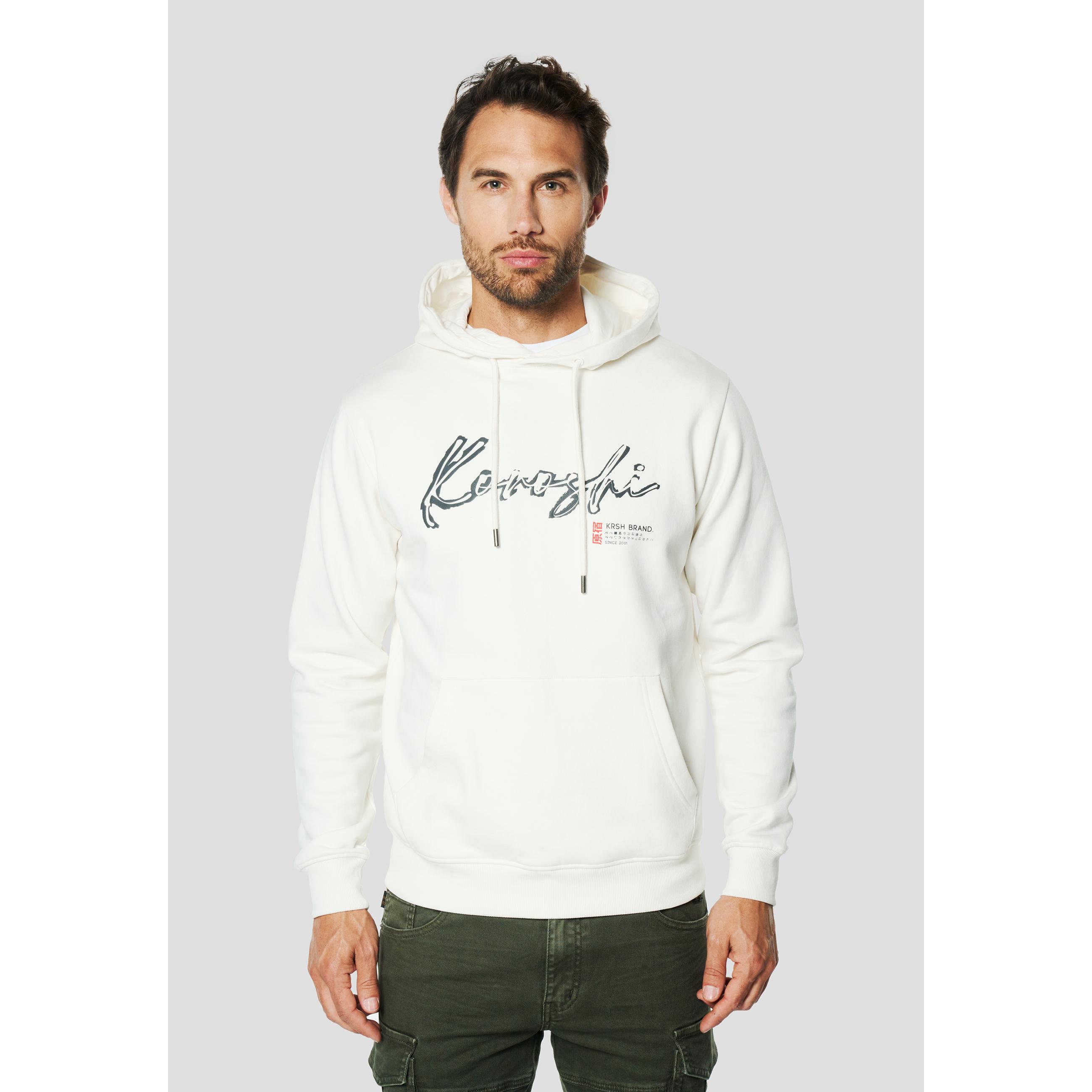 Koroshi - Sudadera con capucha para hombre de algodón y poliéster 60/40, logo caligráfico frontal y bolsillo canguro, estilo casual urbano