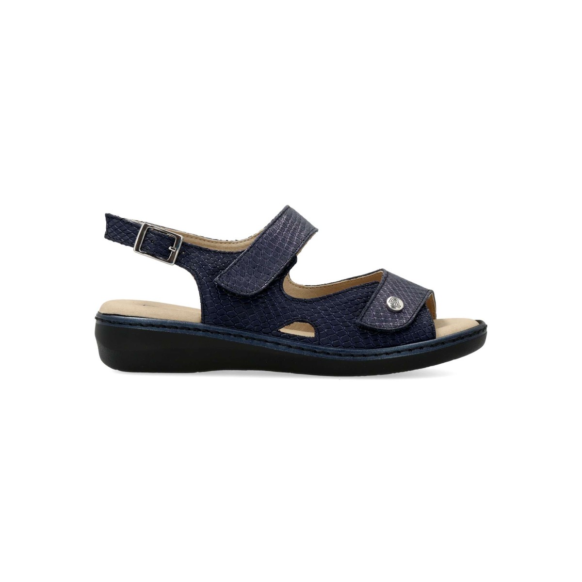 PITILLOS - Sandalia de piel grabada para mujer con cierres adherentes, planta acolchada y suela de goma, estilo cómodo y elegante