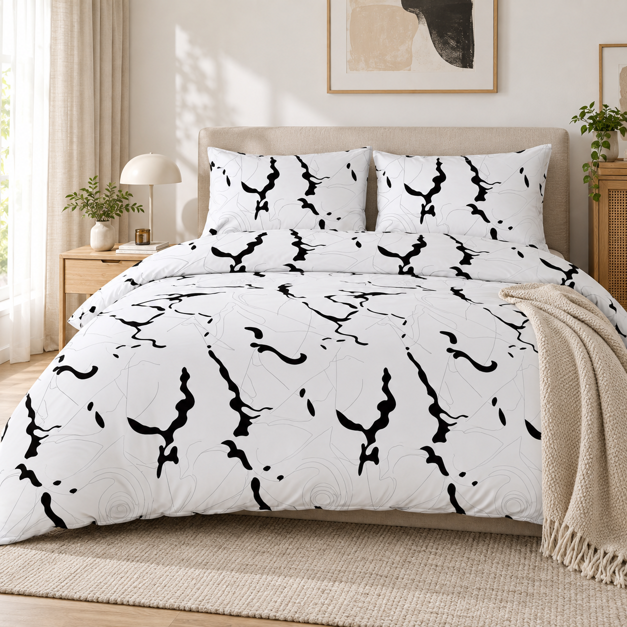 Juego de Funda Nórdica 4 Piezas con Diseño Floral, Incluye Funda de Edredón con Cremallera, Sábana Bajera Ajustable y 2 Fundas de Almohada, Juego de Cama Suave y Cómodo para Cama 135/150 cm