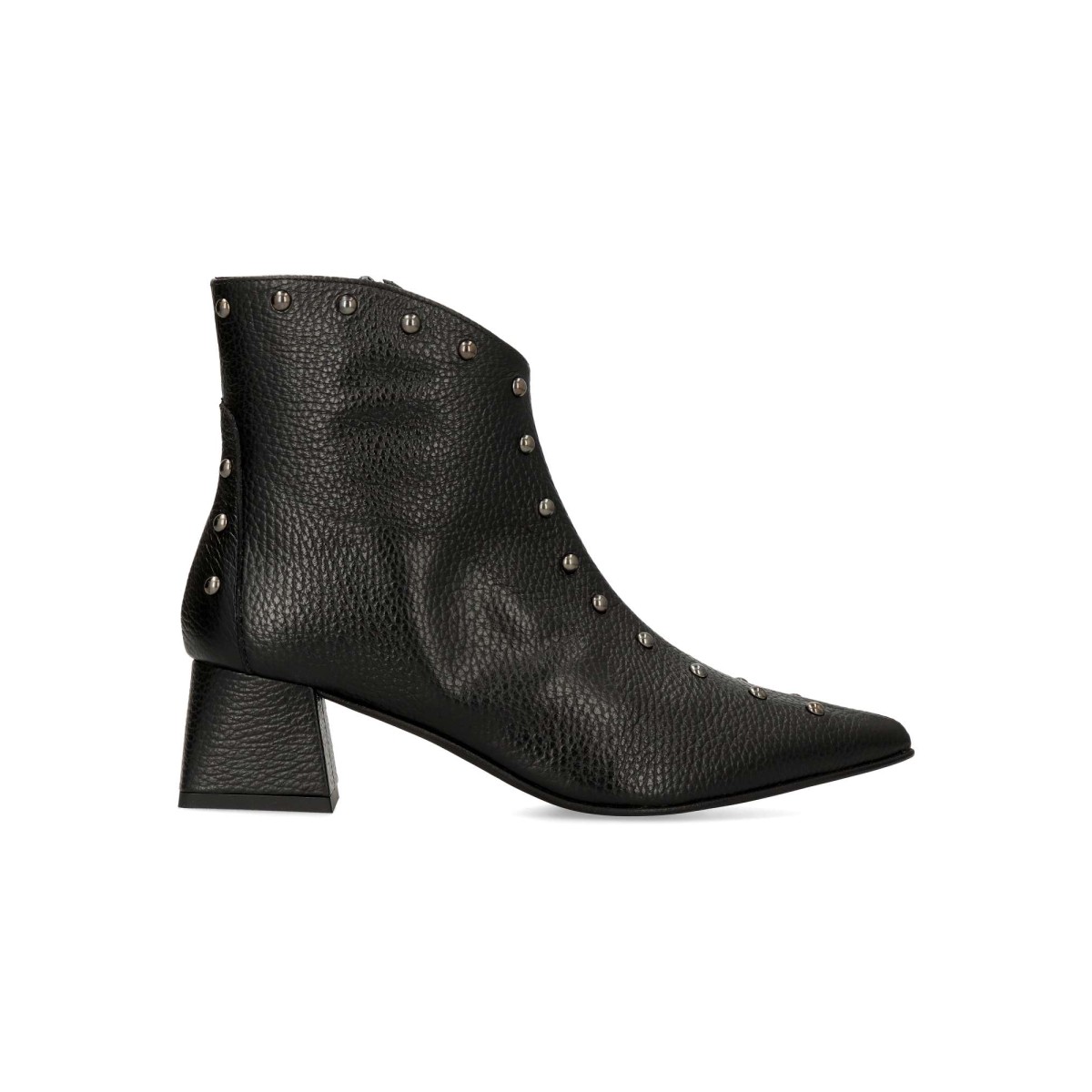 EZZIO - Botines de mujer con tachas y piel genuina, tacón 4,5 cm, forro y plantilla en piel, suela antideslizante, estilo urbano elegante