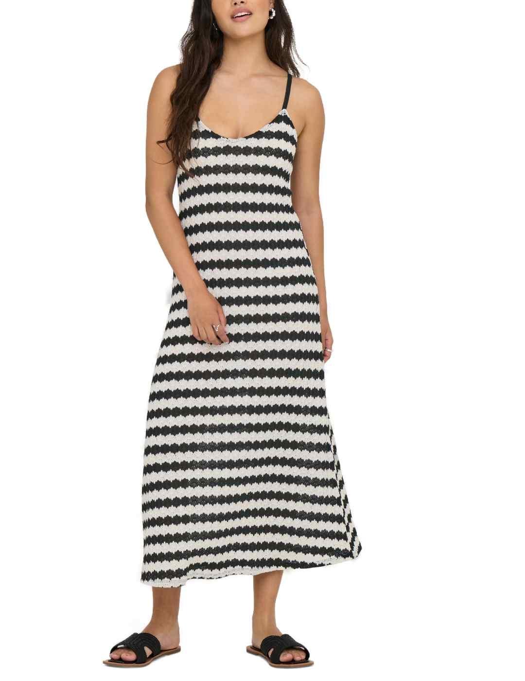 Vestido Only Levara beige rayas punto tirantes para mujer