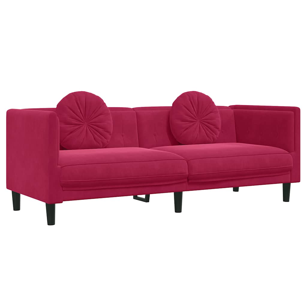 vidaXL Sofá con cojines 3 plazas terciopelo rojo tinto