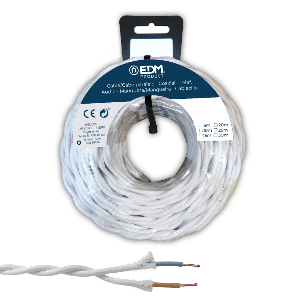 PARALELO TEXTIL TRENZADO 2x1,5mm BLANCO 25m