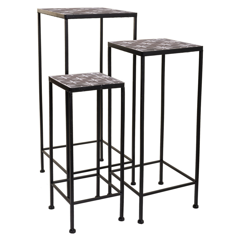 Wonderlust Deco - Set 3 soportes de macetas de metal negros Negro 30x30x68h-25x25x57h-20x20x51h cm
