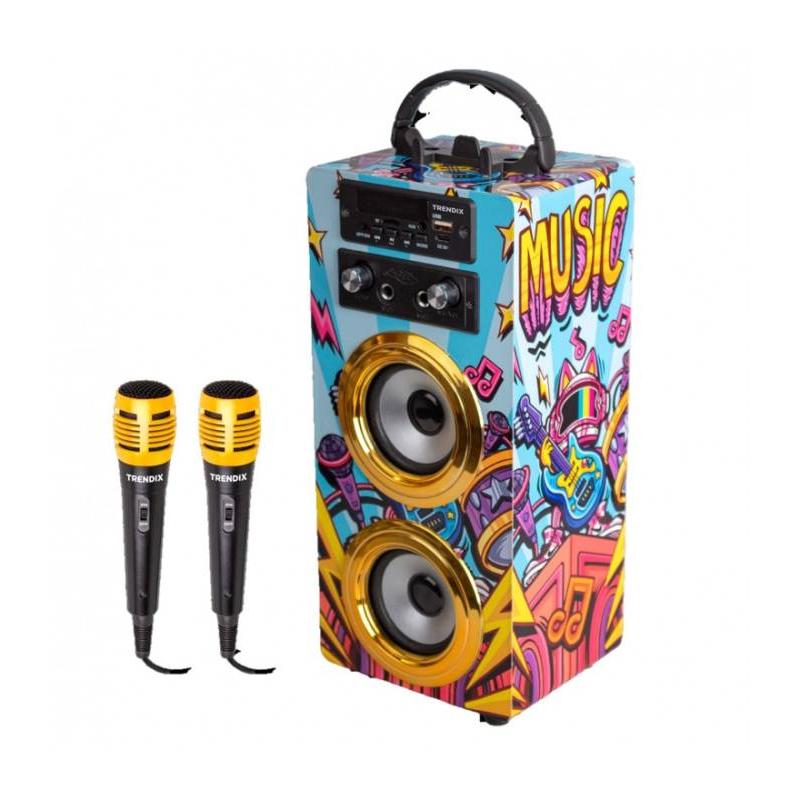 World Brands – Altavoz Karaoke azul Trendix dos microfonos, efecto eco..