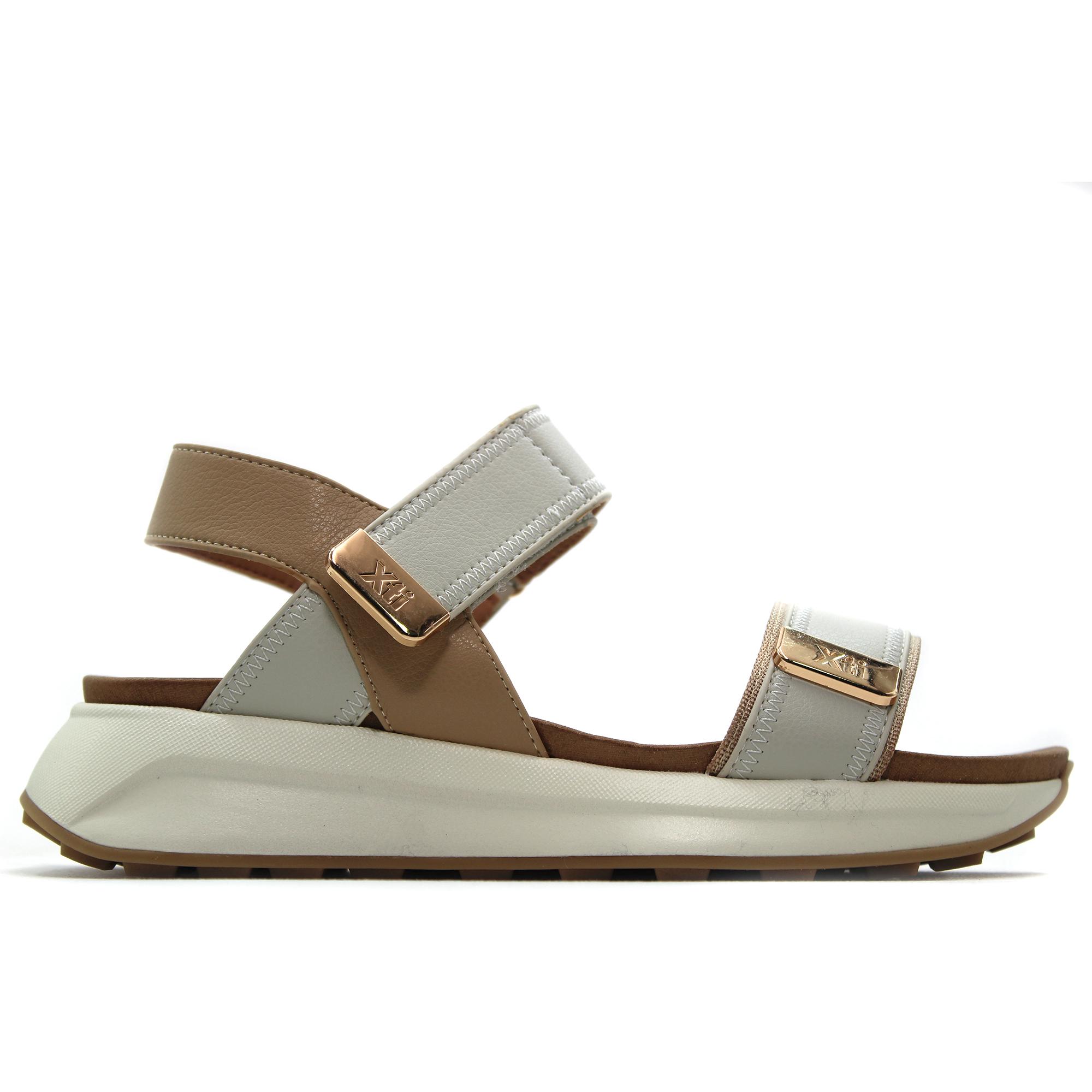 Xti 143874 Sandalia de pala,casual,cuña,cierre con tira adesiva,suela blanca de goma,plataforma,clásica, para señora