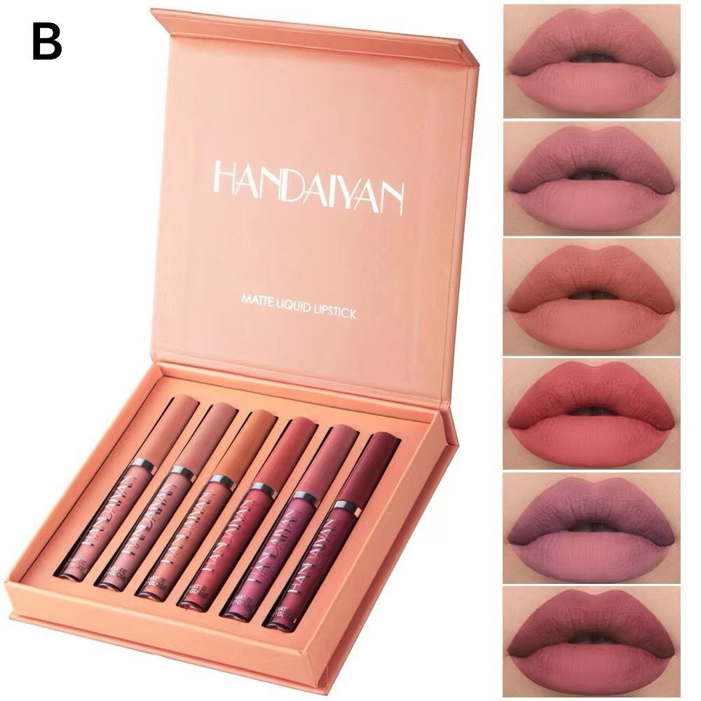 Juego de lápiz Labial Mate 6 Piezas Lápiz Labial líquido Mate para Mujer Impermeable Lápiz Labial líquido de Larga duración Brillo de Labios Cosmético Taza Antiadherente Lápiz Labial Caja