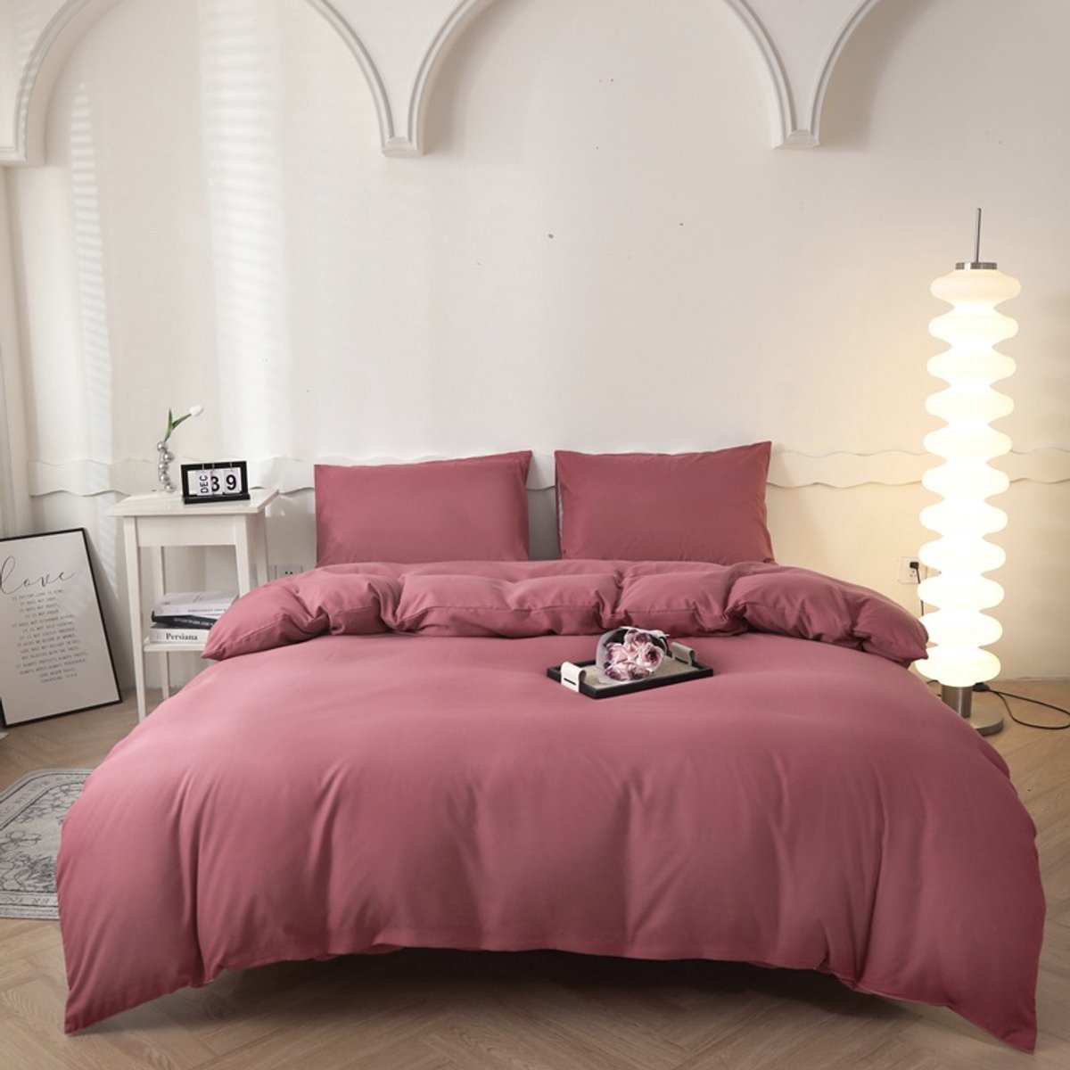 Beddengoed dekbedovertrekset met 2 kussenslopen 48 x 74 cm - Beddengoedset 180 x 220 cm - Zacht geborsteld microvezel dekbedovertrekset, diep rood