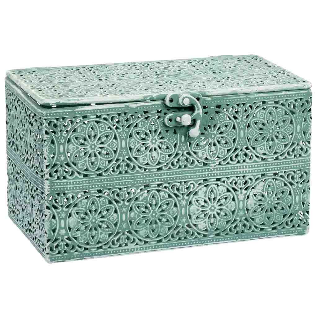 Wonderlust Deco - Caja de metal verde 20.5x12.5x11.5h cm Verde 20.5x12.5x11.5h cm