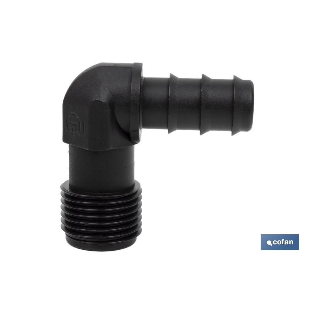 COFAN - Conector en forma de Codo con Rosca Macho 3/4" color Negro