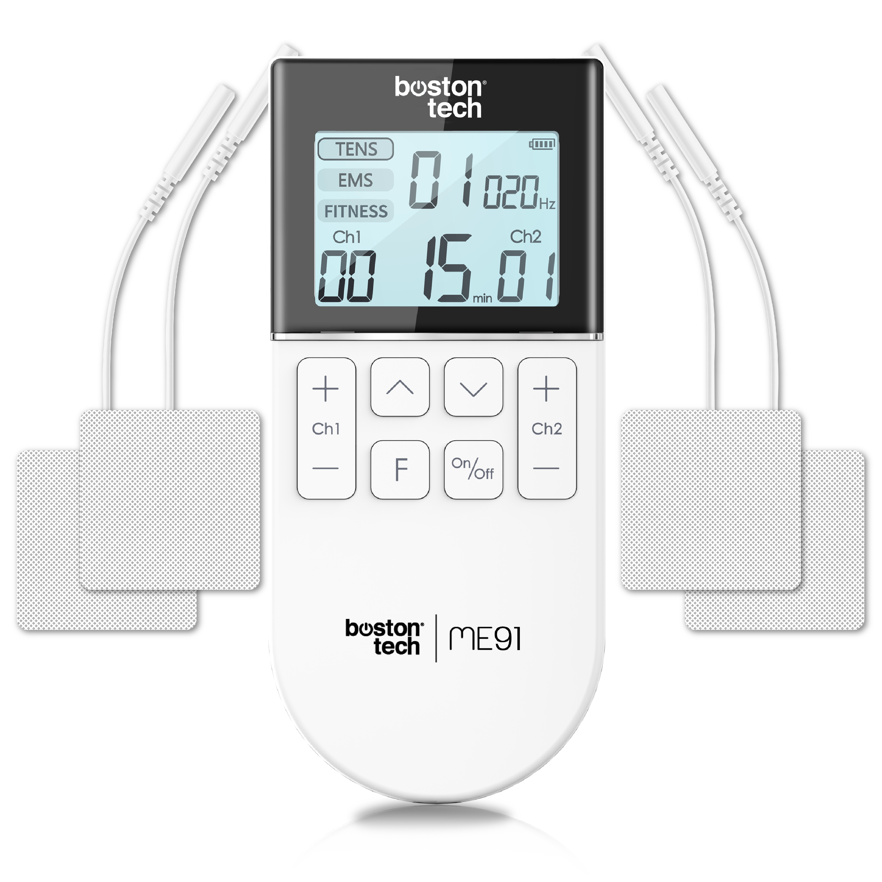 Boston Tech Electroestimulador Muscular TENS ME91 - Alivio del Dolor con 50 Programas