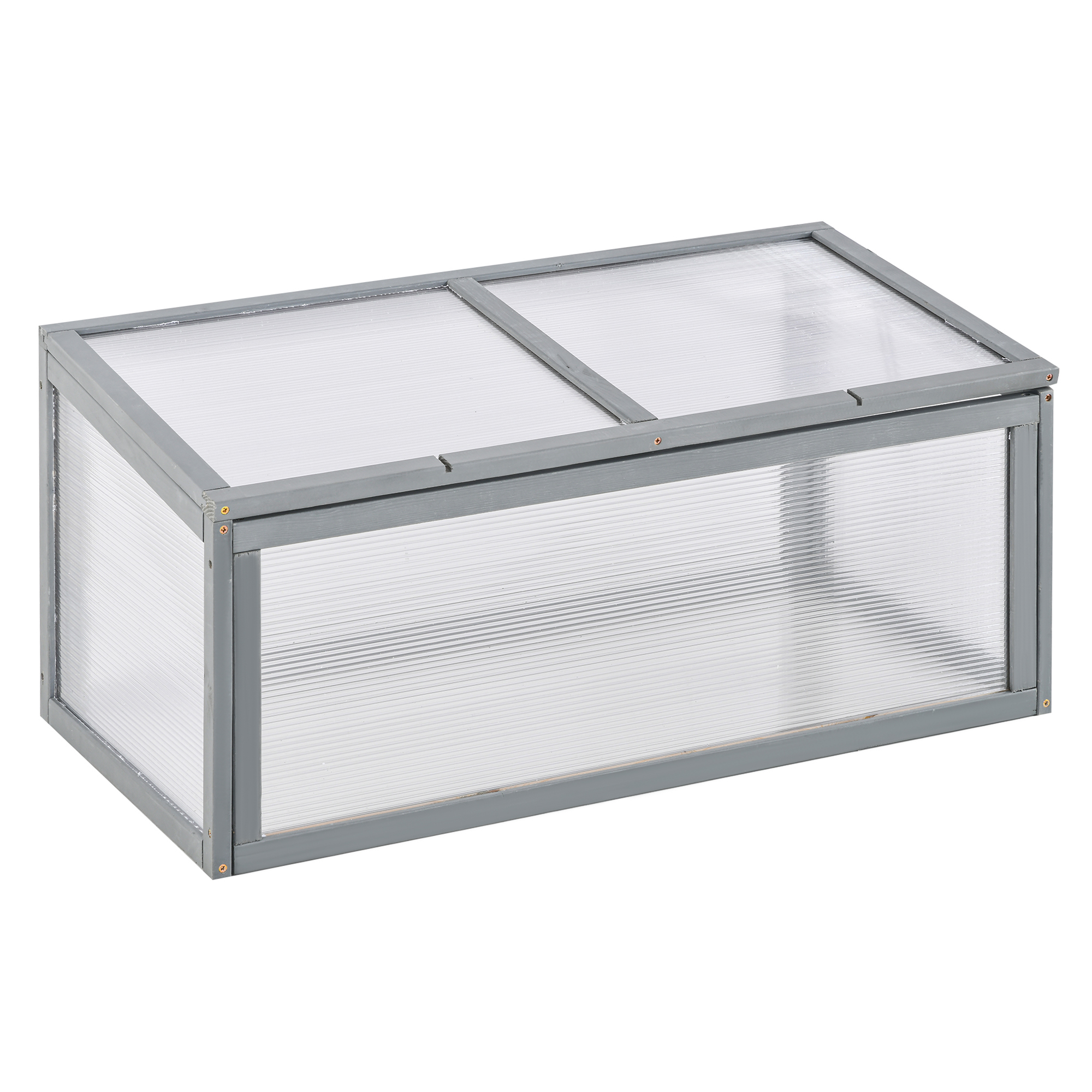 Outsunny Cold Frame Invernadero Cold Frame Box Parterre Cama de Plantas con Cubierta de Madera y Policarbonato Resistente a la Intemperie 90 x 46 x 40 cm