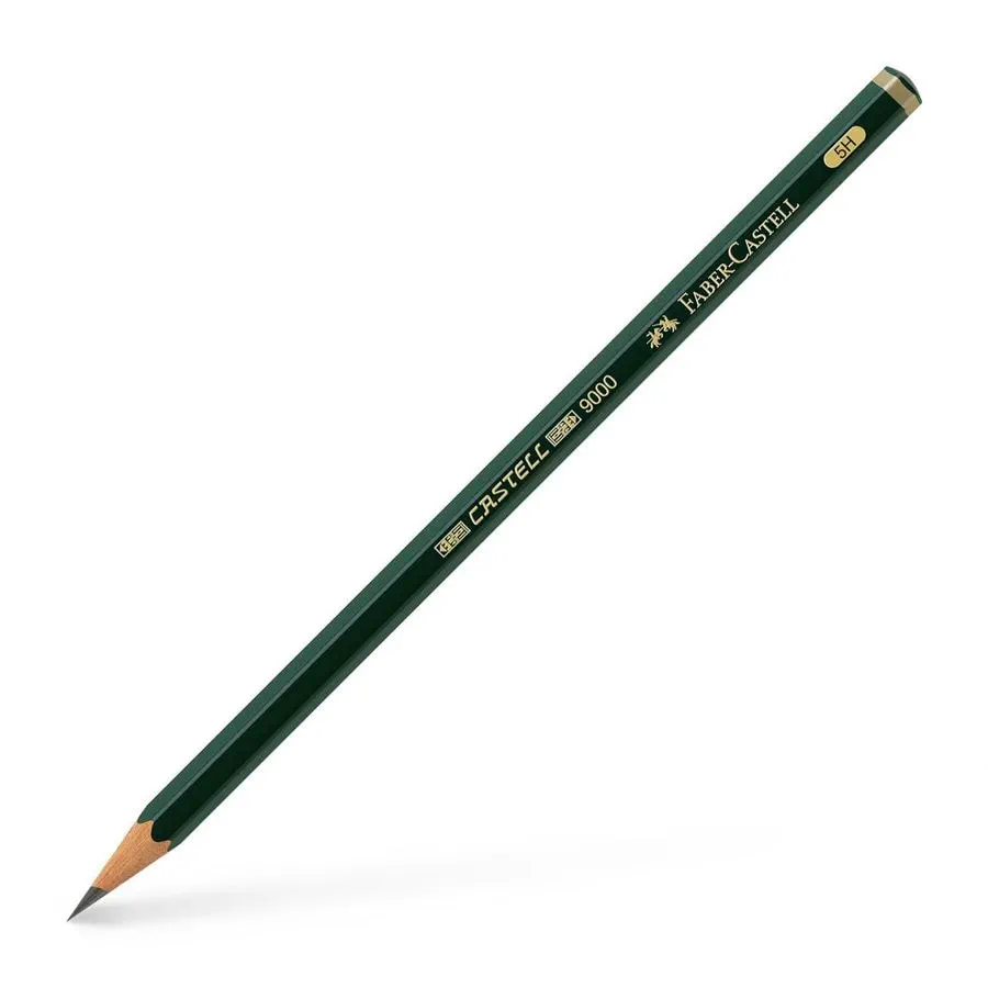 Faber-castell castell 9000 lapiz de grafito 5h - mina resistente a la rotura - ecologico (12 uds)