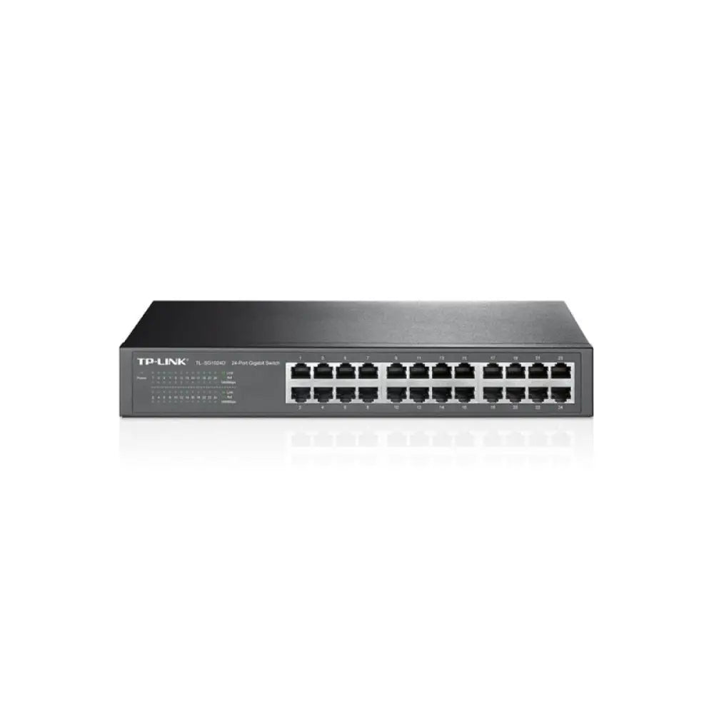 TP-Link - Switch no gestionado TL-SG1024D de 24 puertos Gigabit Ethernet para red empresarial, con tecnología de eficiencia energética y montaje rack o escritorio
