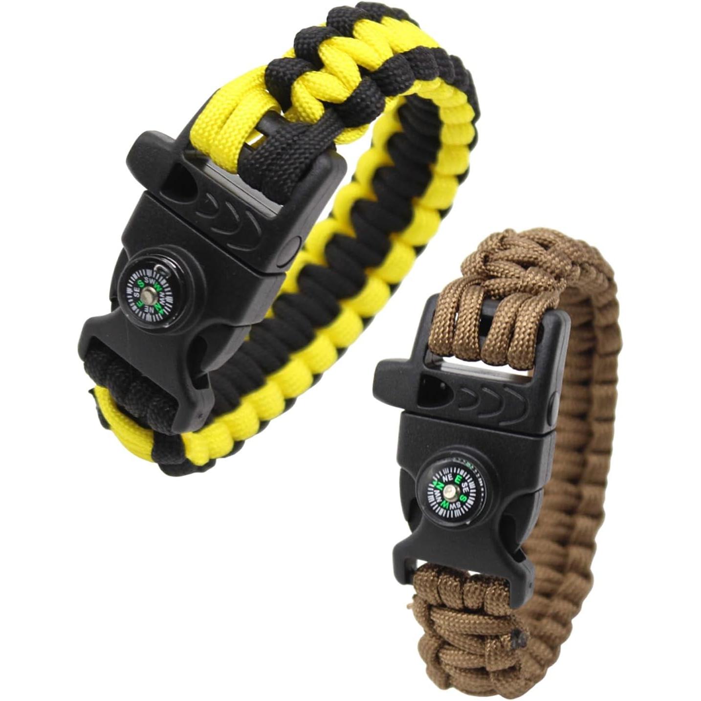 2 piezas de pulsera trenzado Paracord, pulsera de supervivencia al Aire Libre, pulsera Paracord multipropósito, silbato, Brújula (Como se muestra en la Figure 3)