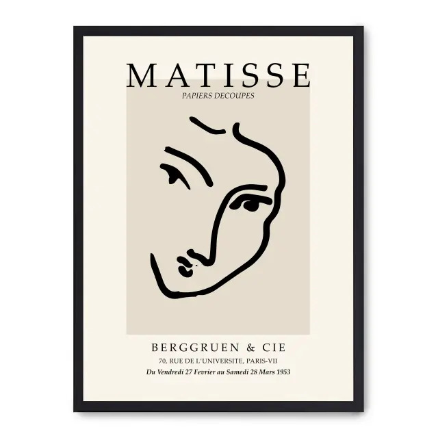 Lámina con marco negro MATISSE ART III 21x30 cm, Póster impreso en papel de primera calidad de 180gr, montado sobre marco de madera MDF acabado en negro., Arte - Pintores famosos - Matisse