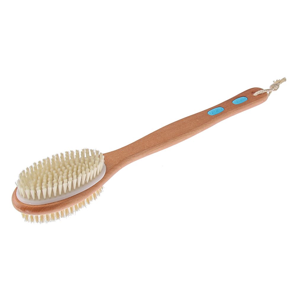 TK Cepillo De Baño Con Mango Largo De Madera Para Masaje Y Exfoliación Doble Cabeza Para Limpieza Del Cuerpo Y Pies En Ducha