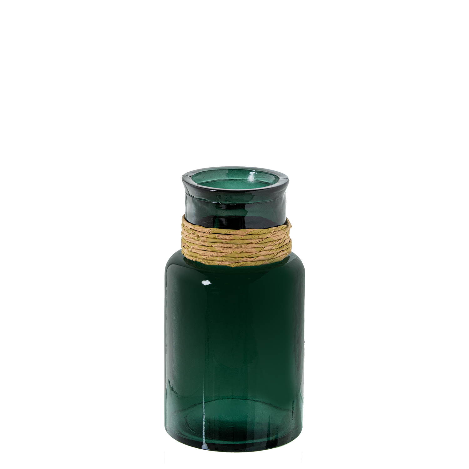 Jarron vidrio reciclado 28cm aul con enea 15x28cm