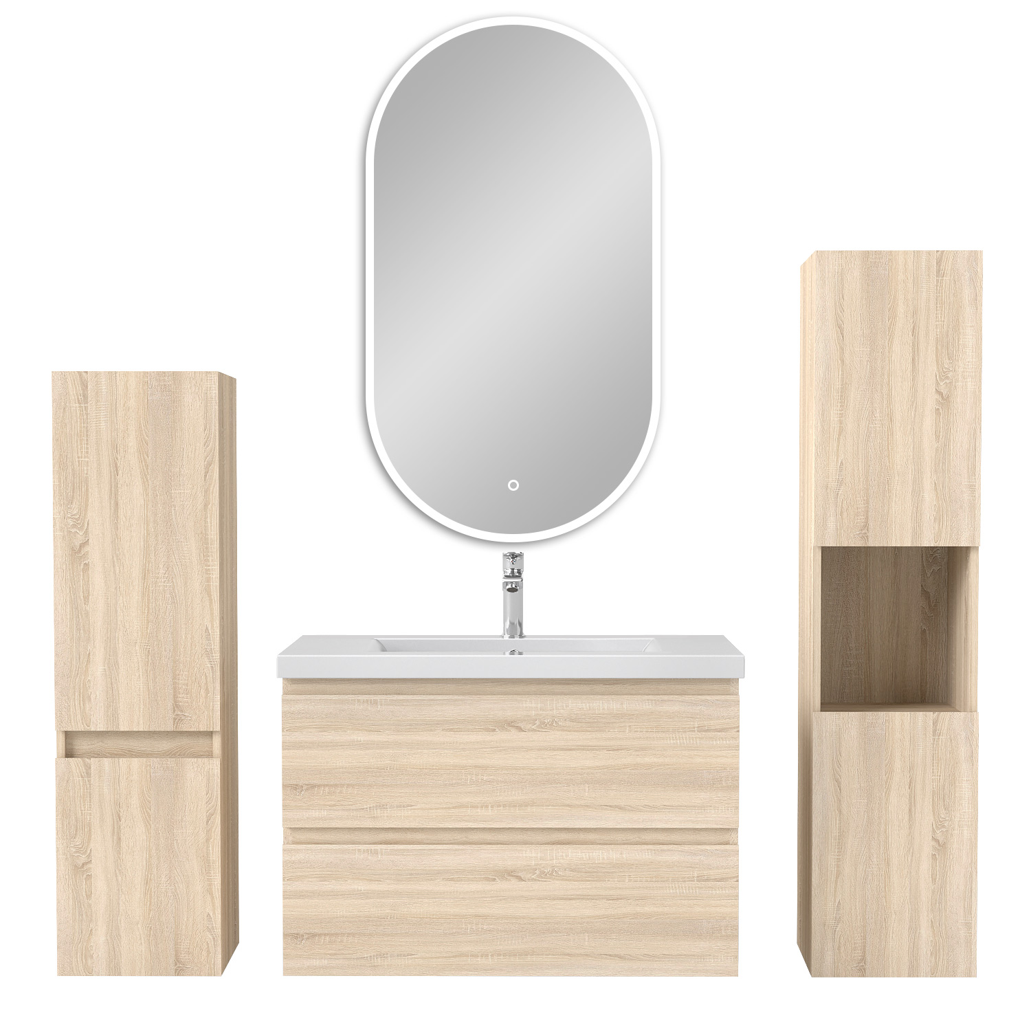 Mueble de baño Aica 79×44,5cm,roble con espejo y armario lateral
