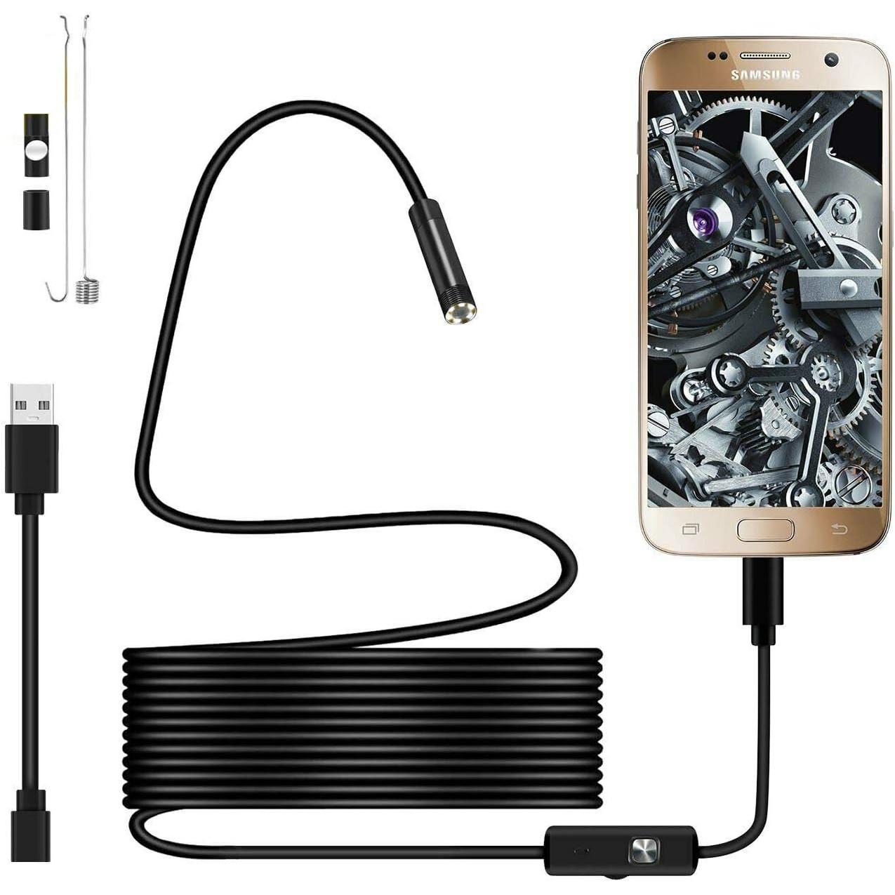 CA USB Endoscope Cámara endoscópica 720p Cámaras de Protección con Extrusión Proda IP67 de 5,5mm Cable Semirígido de 2 m con 6 LEDs, Type C compatible con Teléfonos Android Otg, PC-Cable de 2 mIT