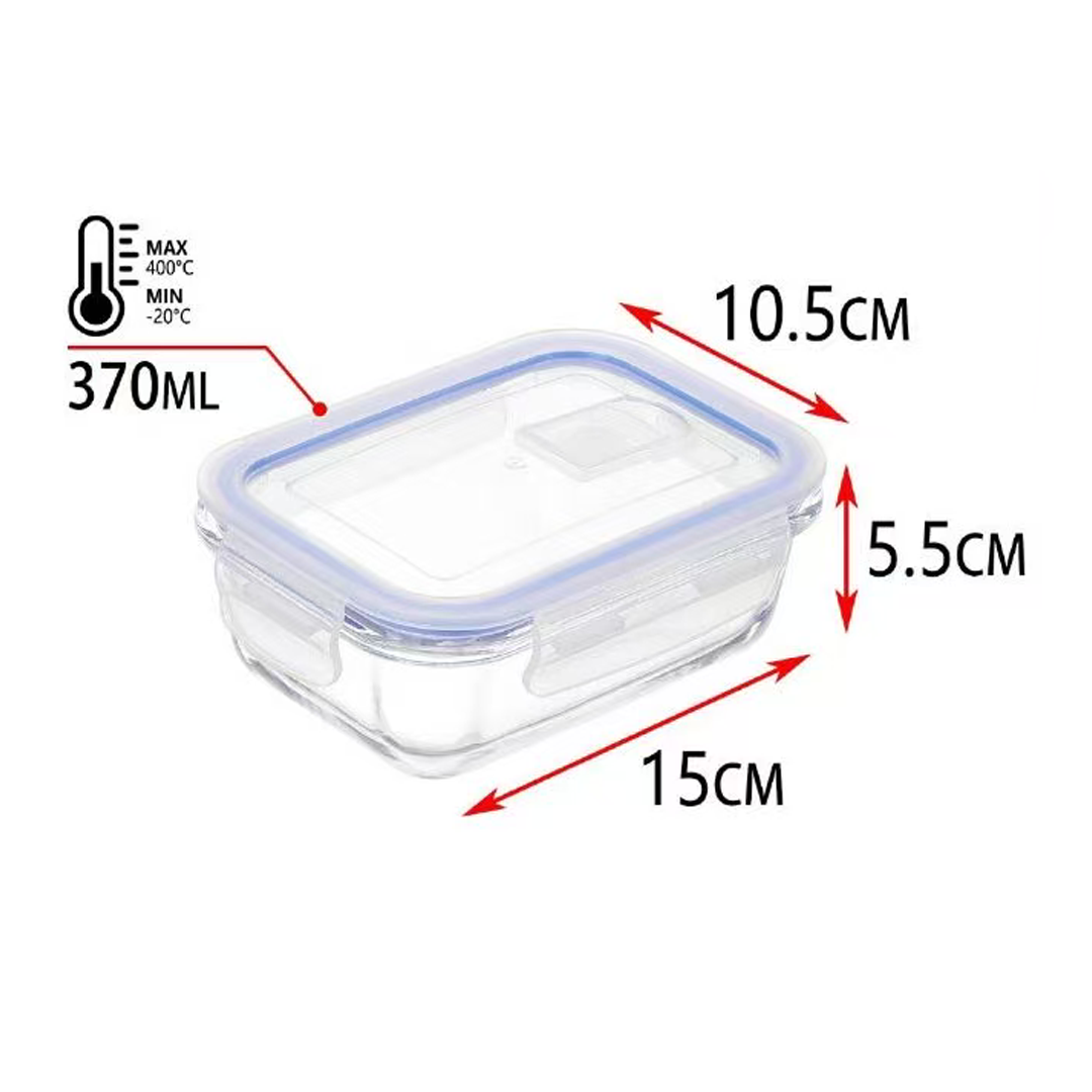 Fiambreras de crisal transparente, Recipiente de vidrio hermético rectangular con tapa y junta de silicona, ideal para conservar alimentos frescos en nevera