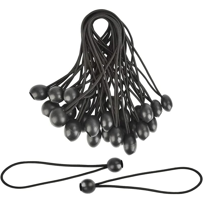 OmHome Tensor elástico 30 piezas de goma con bola, ideal para tiendas de campaña, lonas y camping, color negro.