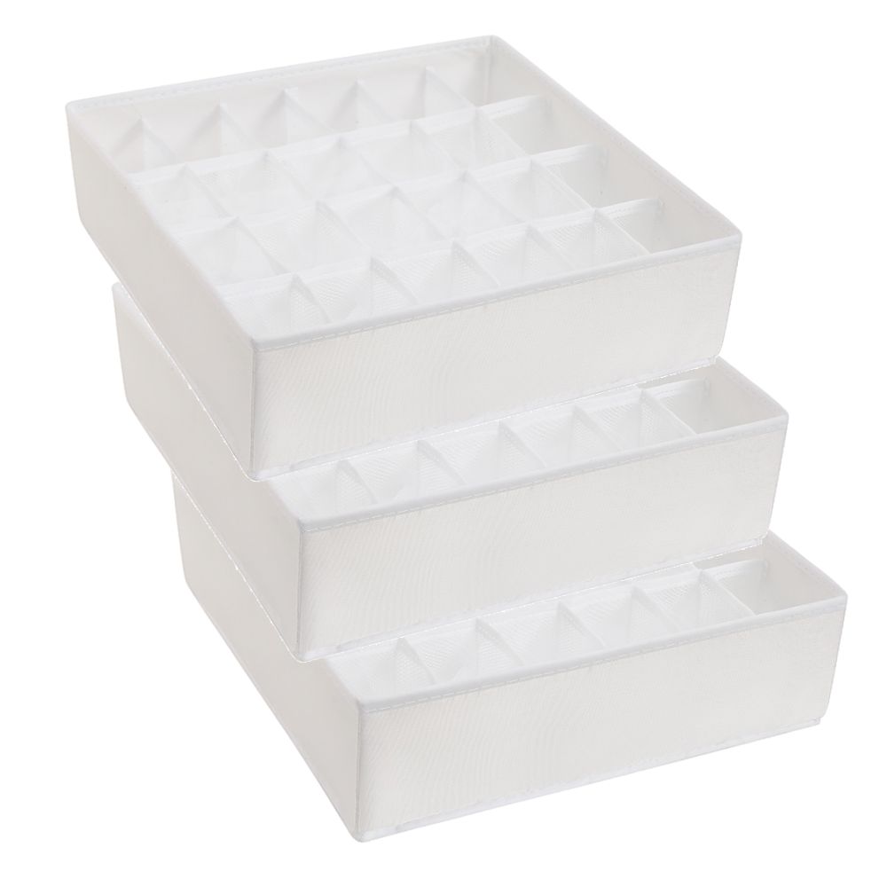 Lote 3 Organizadores de 24 Huecos PlusCalidad - Distribuye Tu Ropa Interior en Armarios o Cajones de manera simple y accesible - Calcetín, Braga, Tanga, Calzoncillo - Color Blanco - Plegable, Ligero, Fácil de Guardar