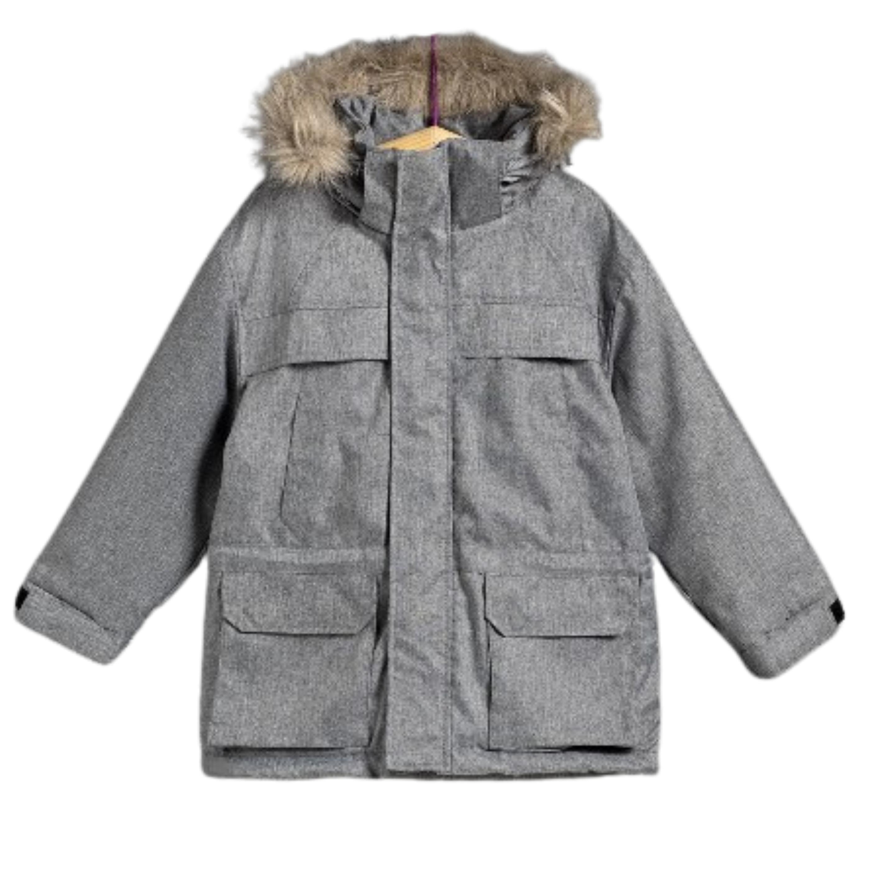 Chaqueta  Parka Gris Infantil de Invierno PETIT ALO - Abrigo tipo Parka con Capucha para Niño - Abrigo Invierno Gris Jaspeado
