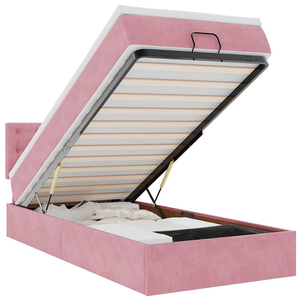 vidaXL Estructura de cama otomana colchón terciopelo rosa 90x200cm
