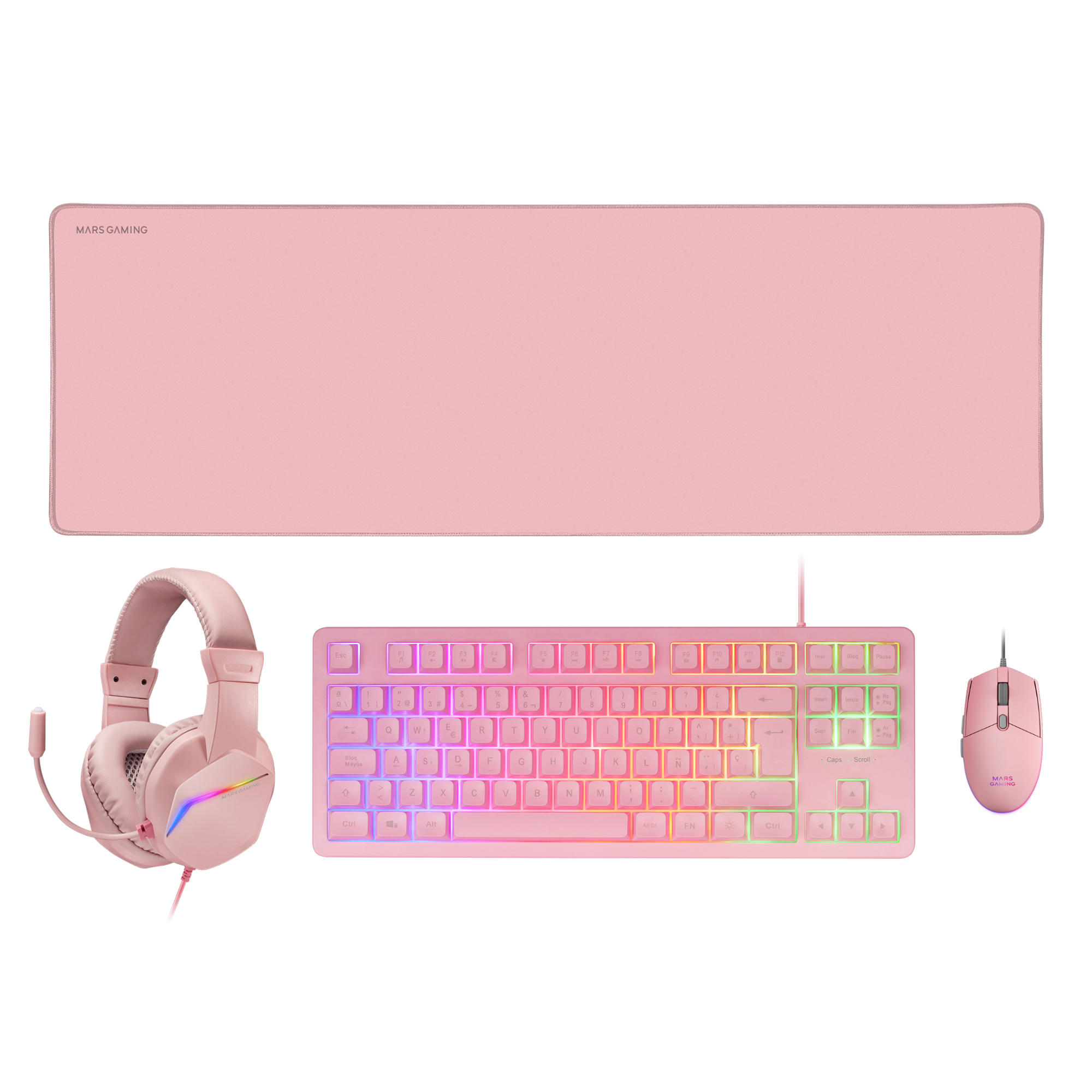 Mars Gaming Mcp-Rgb3, Pack Gaming Teclado Fixed Rgb + Ratón Gaming Rgb Flow 3200 Dpi + Auriculares Over-Ear Rgb + Alfombrilla Xxl, Combo Gaming En Neg